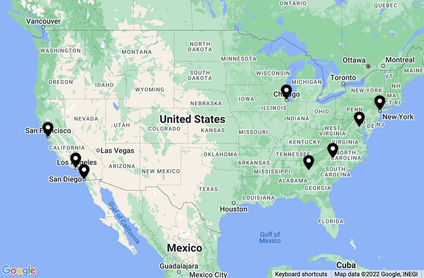 Map showing APA Chapters around the United States