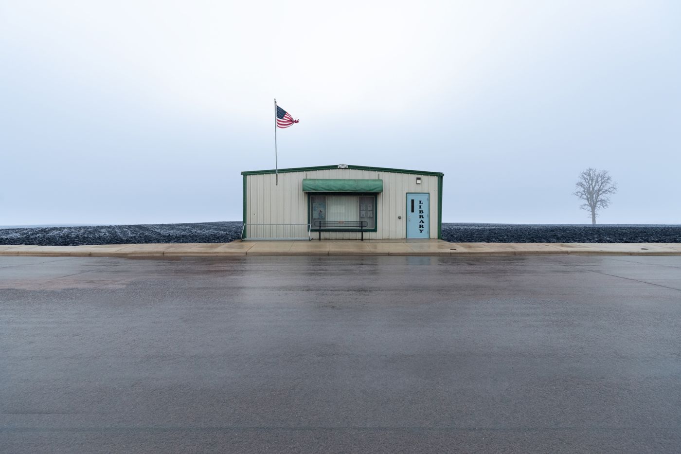 library and empty parking lot