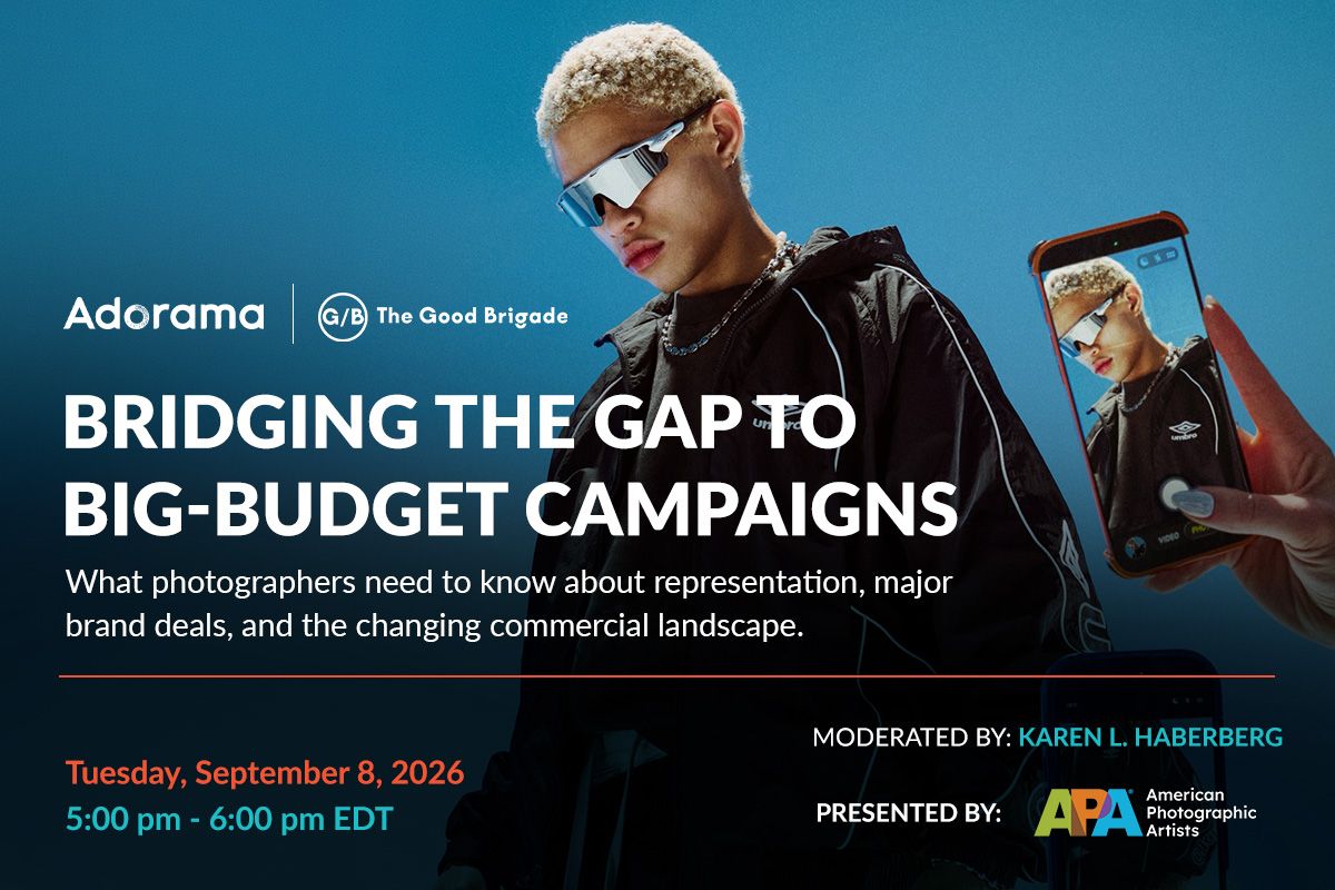 event at Adorama sept 8 with the Good Brigade. Photo of person wearing sunglasses looking at a phone.