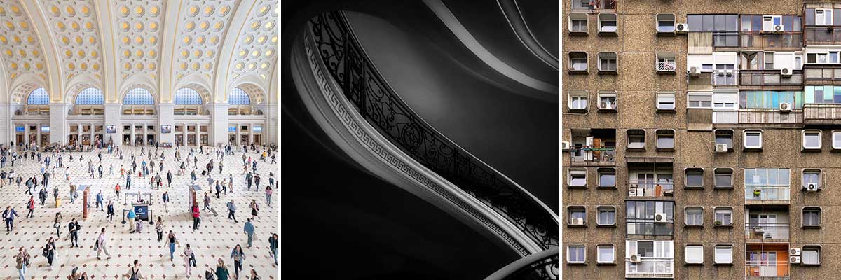 Three thumbnails of 2026 APA Awards, Architecture/Interiors category winners
