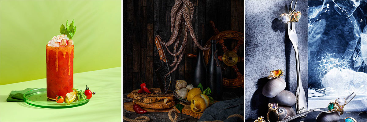 Three thumbnails of 2026 APA Awards, Food/Still Life Photography category winners